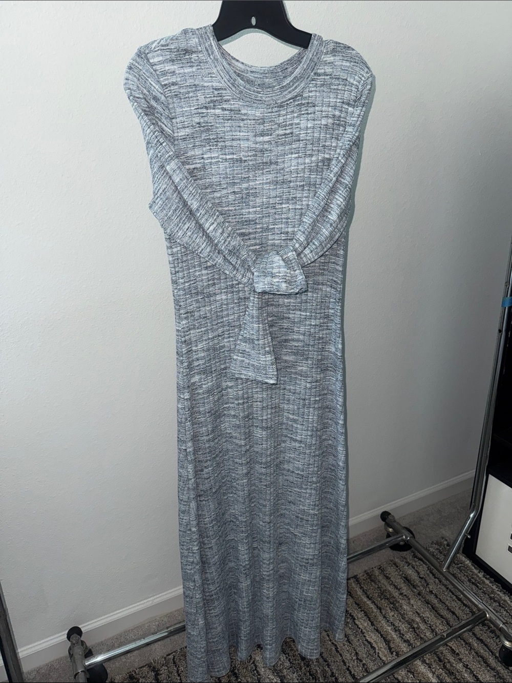 Women’s Long Sleeve Gray Ribbed Maxi Dress